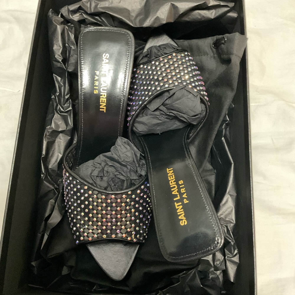 Saint Laurent Women's Liz Embellished High Heel Slide Sandals size 38